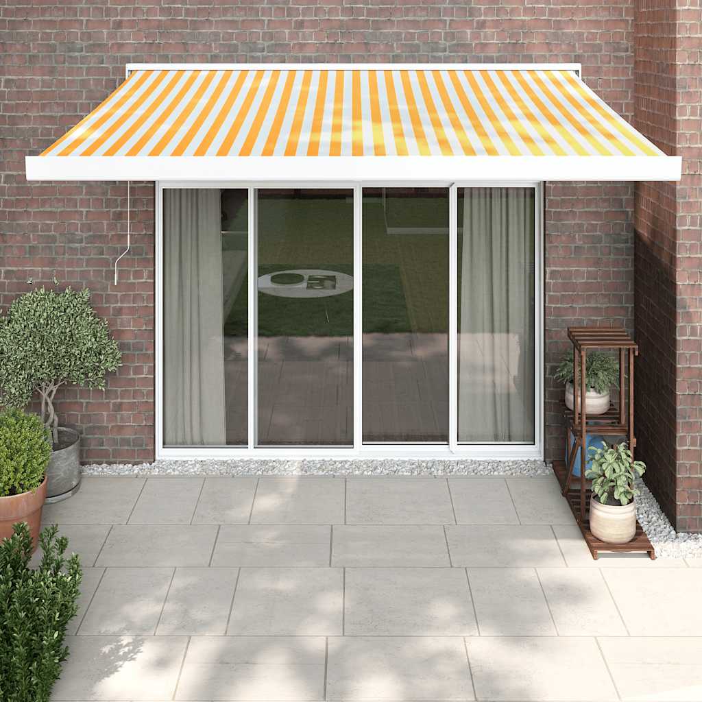 vidaXL Retractable Awning Yellow and White 3.5x2.5 m Fabric and Aluminium