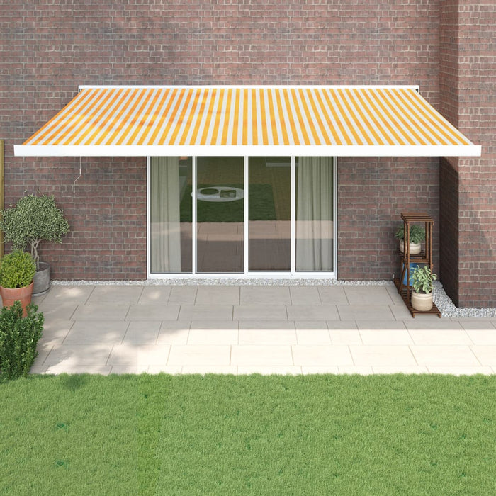 vidaXL Retractable Awning Yellow and White 5x3 m Fabric and Aluminium