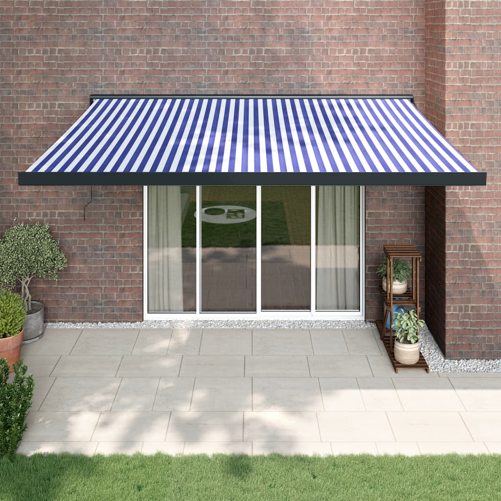 vidaXL Retractable Awning Blue and White 4.5x3 m Fabric and Aluminium