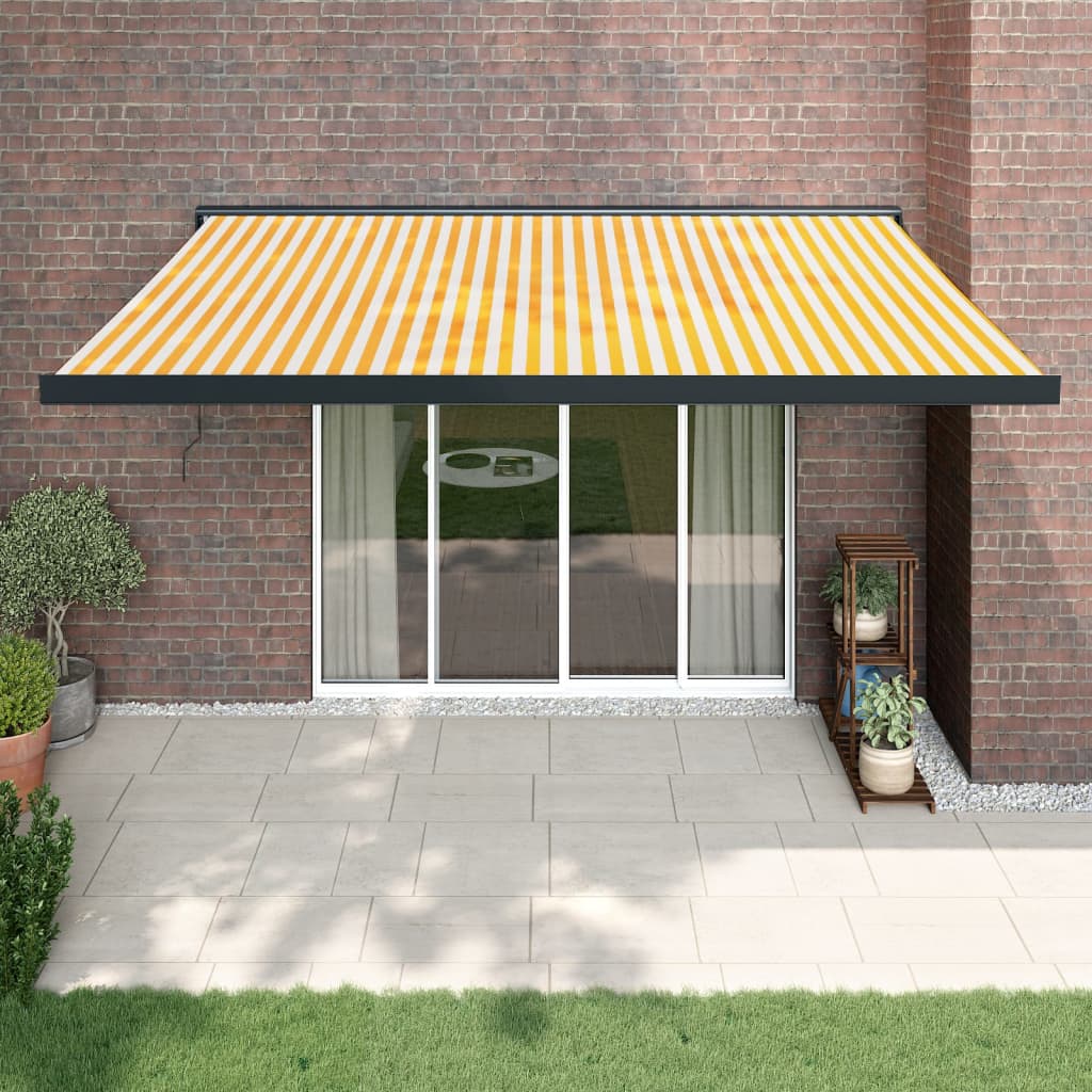 vidaXL Retractable Awning Yellow and White 4.5x3 m Fabric and Aluminium