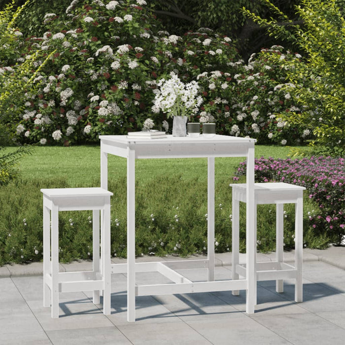 vidaXL 3 Piece Garden Bar Set White Solid Wood Pine