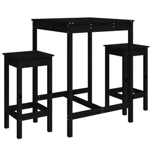 vidaXL 3 Piece Garden Bar Set Black Solid Wood Pine