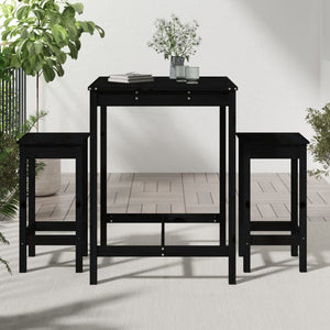 vidaXL 3 Piece Garden Bar Set Black Solid Wood Pine