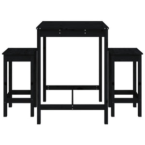 vidaXL 3 Piece Garden Bar Set Black Solid Wood Pine