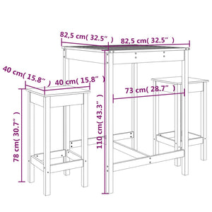 vidaXL 3 Piece Garden Bar Set Black Solid Wood Pine