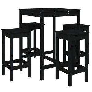 vidaXL 5 Piece Garden Bar Set Black Solid Wood Pine