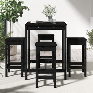 vidaXL 5 Piece Garden Bar Set Black Solid Wood Pine