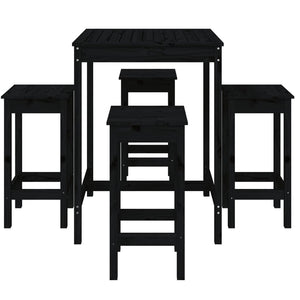 vidaXL 5 Piece Garden Bar Set Black Solid Wood Pine