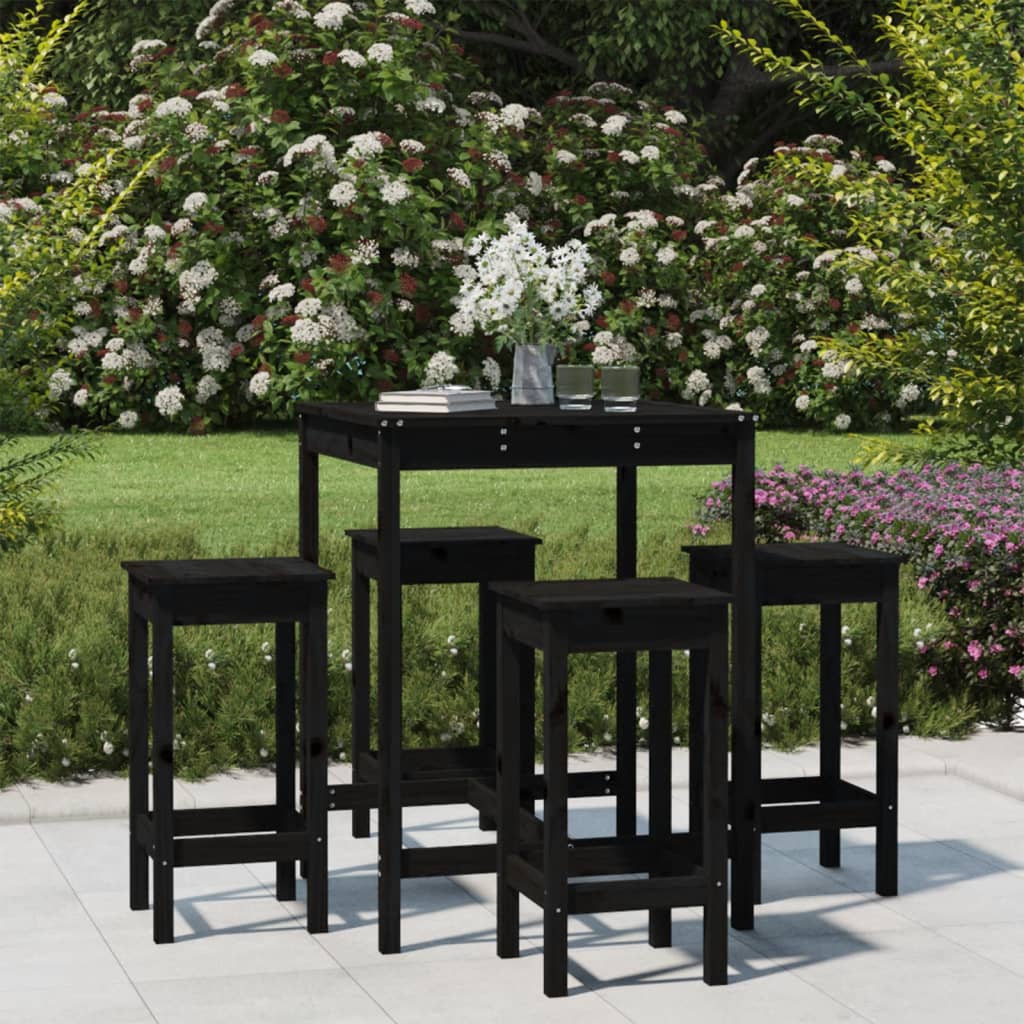 vidaXL 5 Piece Garden Bar Set Black Solid Wood Pine