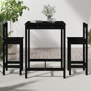 vidaXL 3 Piece Garden Bar Set Black Solid Wood Pine