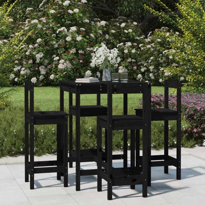 vidaXL 5 Piece Garden Bar Set Black Solid Wood Pine