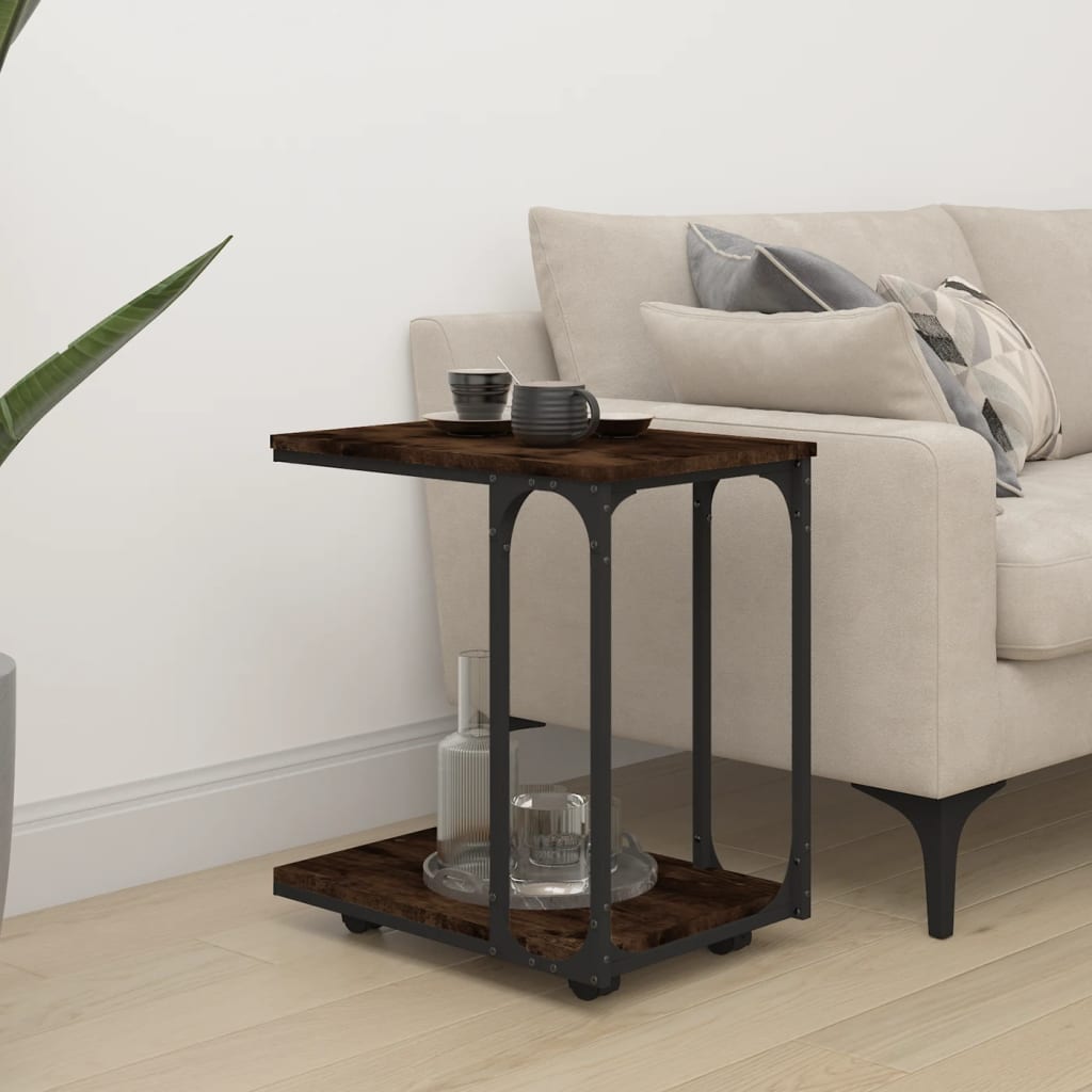 vidaXL Side Table with Wheels Smoked Oak 50x35x55.5cm Engineered Wood