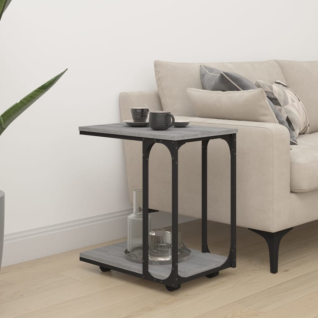 vidaXL Side Table with Wheels Grey Sonoma 50x35x55.5cm Engineered Wood