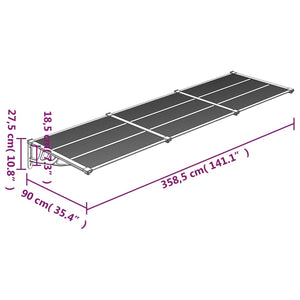 vidaXL Door Canopy Grey and Transparent 358.5x90 cm Polycarbonate