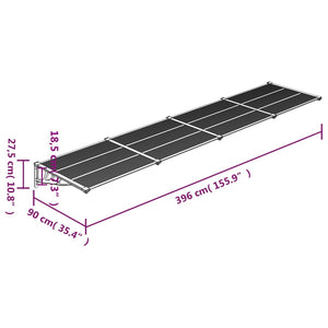 vidaXL Door Canopy Grey and Transparent 396x90 cm Polycarbonate