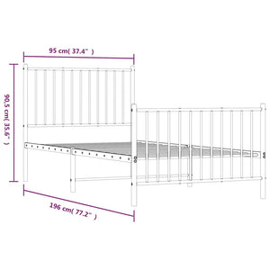 vidaXL Metal Bed Frame without Mattress with Footboard Black 90x190cm