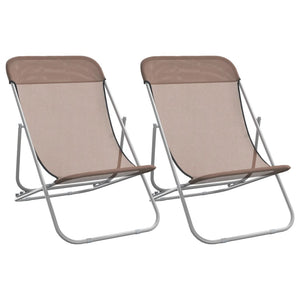 vidaXL Folding Beach Chairs 2 pcs Brown Textilene&Powder-coated Steel