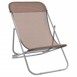 vidaXL Folding Beach Chairs 2 pcs Brown Textilene&Powder-coated Steel