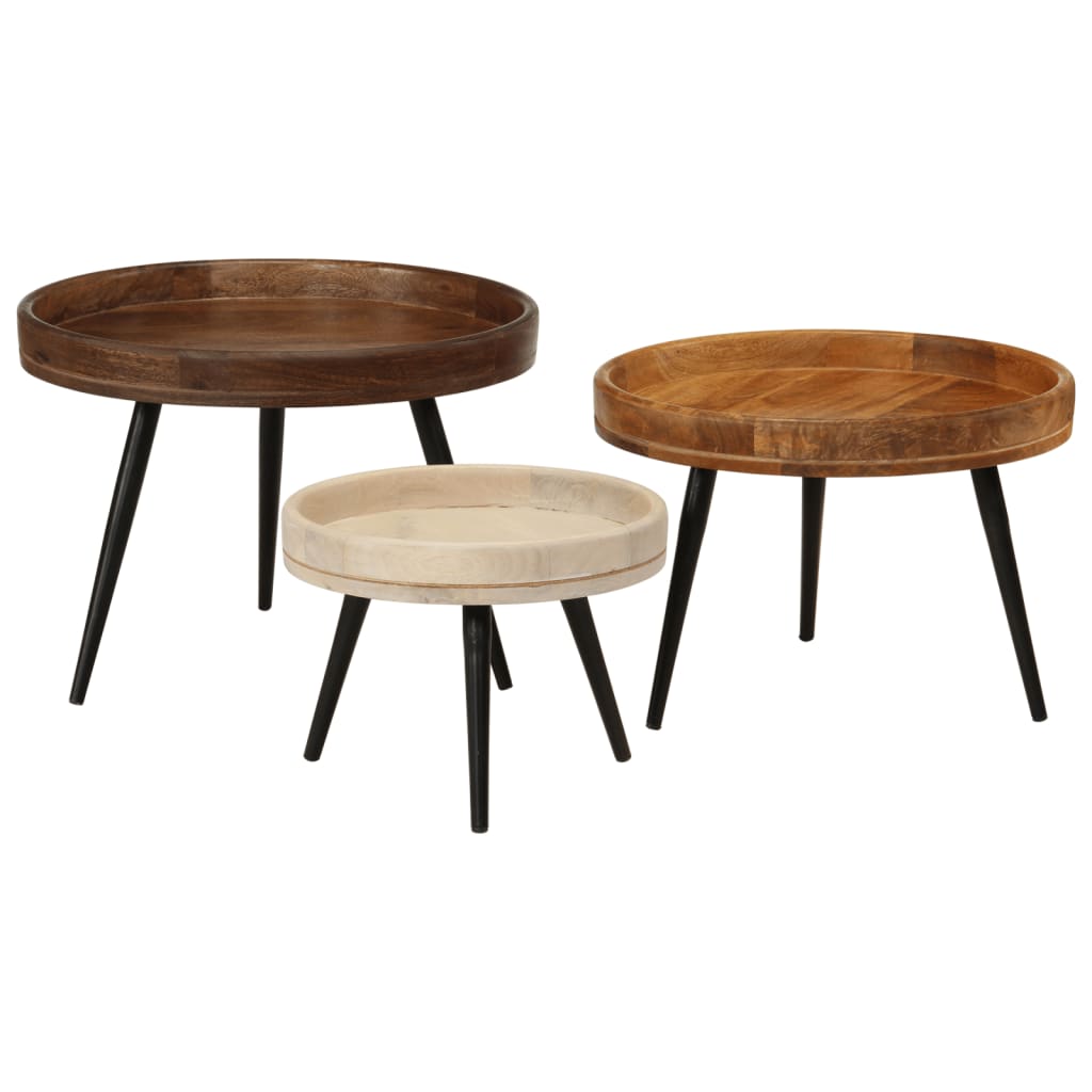 vidaXL Round Coffee Tables 3 pcs Solid Wood Mango