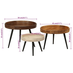 vidaXL Round Coffee Tables 3 pcs Solid Wood Mango