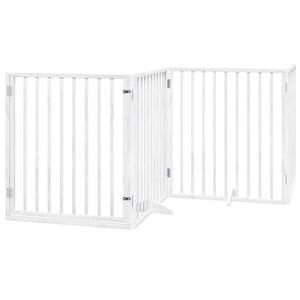 vidaXL Dog Gate with Door Foldable 4 Panels White 320 cm Poplar Wood