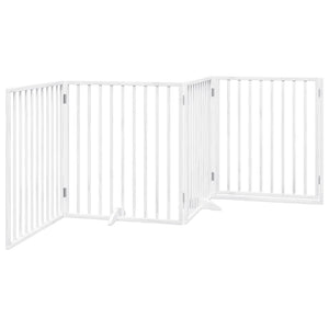 vidaXL Dog Gate with Door Foldable 4 Panels White 320 cm Poplar Wood