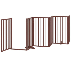 vidaXL Dog Gate with Door Foldable 6 Panels Brown 300 cm Poplar Wood