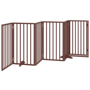 vidaXL Dog Gate with Door Foldable 6 Panels Brown 300 cm Poplar Wood