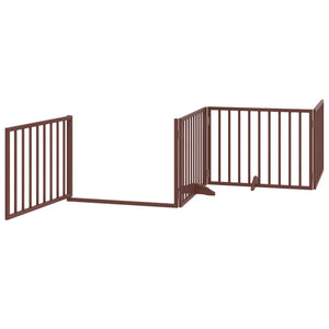 vidaXL Dog Gate with Door Foldable 4 Panels Brown 320 cm Poplar Wood