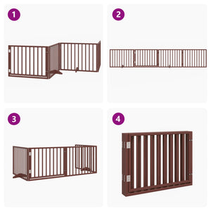 vidaXL Dog Gate with Door Foldable 4 Panels Brown 320 cm Poplar Wood