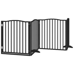 vidaXL Dog Gate with Door Foldable 4 Panels Black 320 cm Poplar Wood