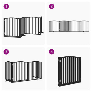 vidaXL Dog Gate with Door Foldable 4 Panels Black 320 cm Poplar Wood