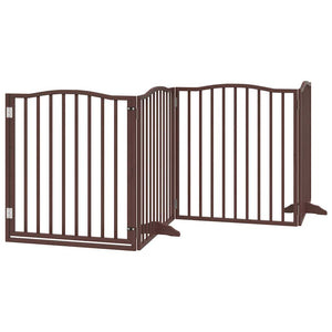 vidaXL Dog Gate with Door Foldable 4 Panels Brown Oak 320 cm Poplar Wood