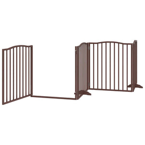 vidaXL Dog Gate with Door Foldable 4 Panels Brown Oak 320 cm Poplar Wood