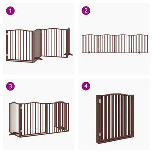 vidaXL Dog Gate with Door Foldable 4 Panels Brown Oak 320 cm Poplar Wood