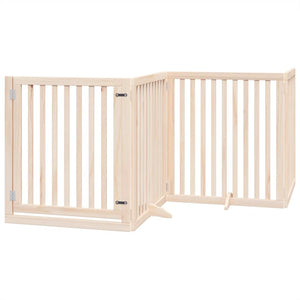 vidaXL Dog Gate with Door Foldable 4 Panels 320 cm Poplar Wood