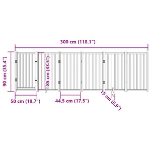 vidaXL Dog Gate with Door Foldable 6 Panels White 300 cm Solid Wood Fir