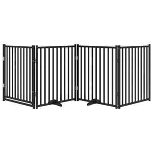 vidaXL Dog Gate with Door Foldable 4 Panels Black 320 cm Solid Wood Fir