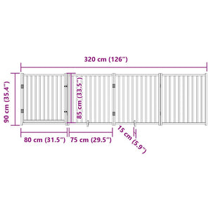 vidaXL Dog Gate with Door Foldable 4 Panels Brown Oak 320 cm Solid Wood Fir