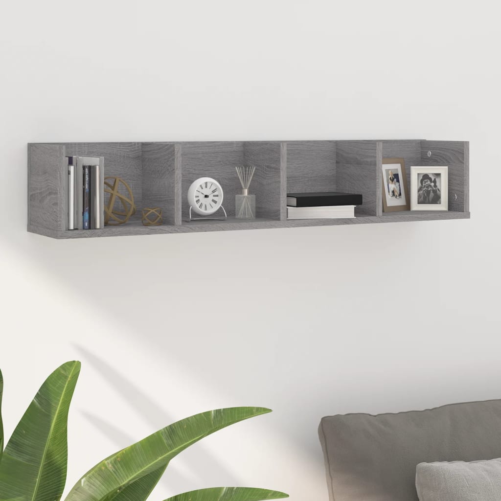 vidaXL CD Wall Shelf Grey Sonoma 100x18x18 cm Engineered Wood