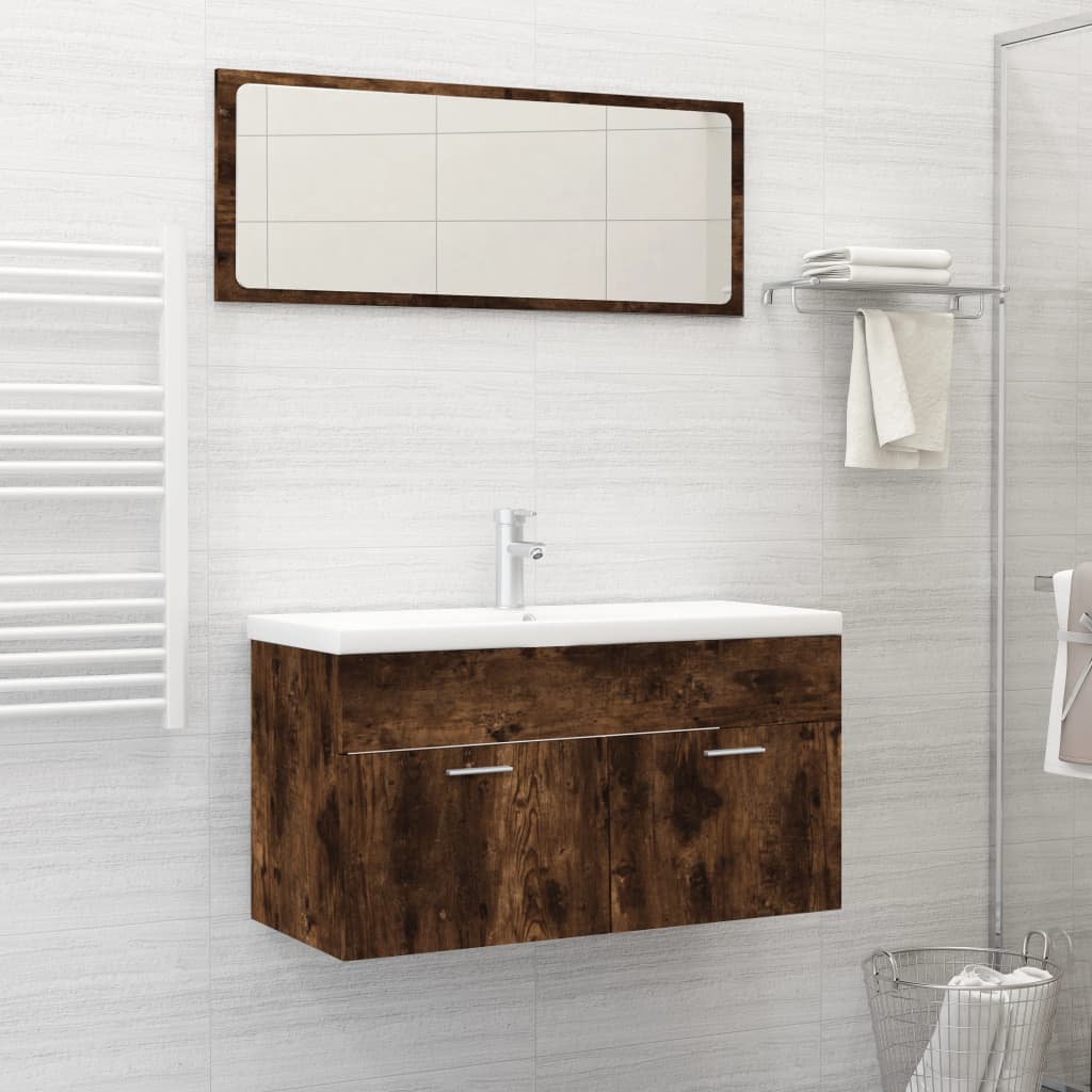 vidaXL 2 Piece Bathroom Furniture Set Smoked Oak Engineered Wood