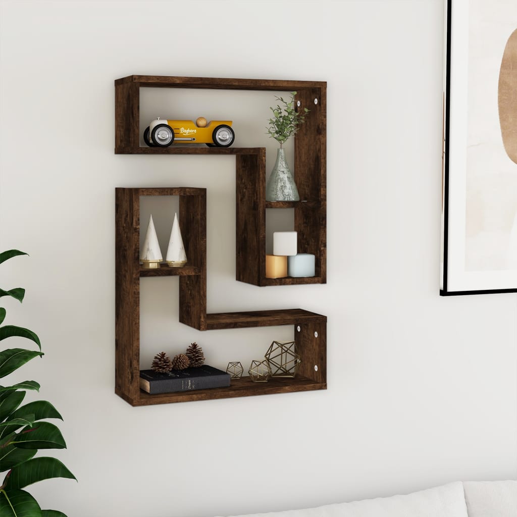 vidaXL Wall Shelves 2 pcs Smoked Oak 50x15x50 cm Engineered Wood