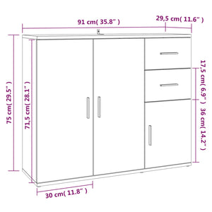 vidaXL Sideboard White 91x29.5x75 cm Engineered Wood