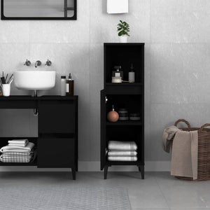 vidaXL Bathroom Cabinet Black 30x30x100 cm Engineered Wood