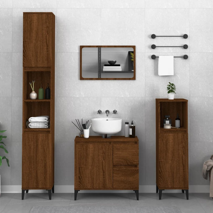 vidaXL Bathroom Cabinet Brown Oak 30x30x100 cm Engineered Wood