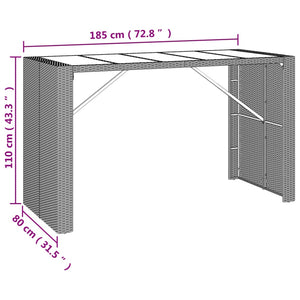 vidaXL Bar Table with Glass Top Brown 185x80x110 cm Poly Rattan