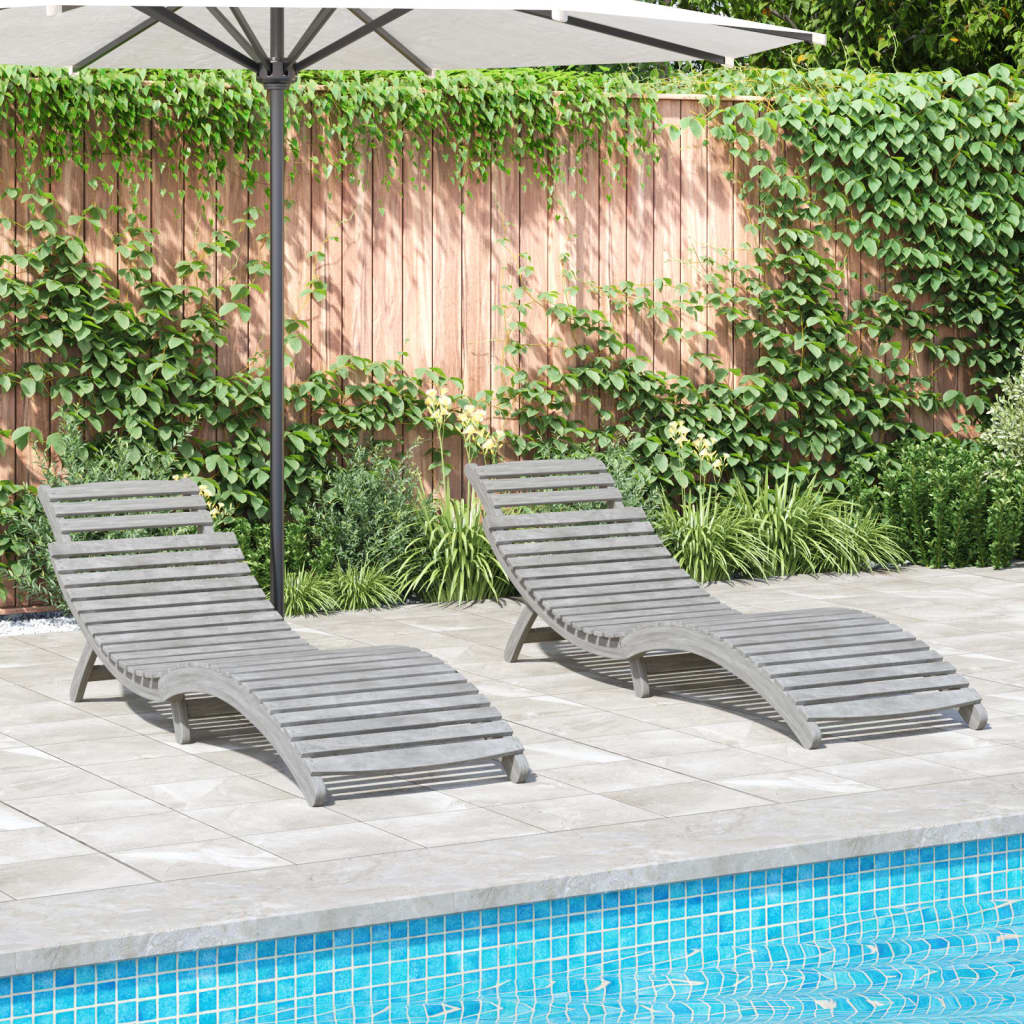 vidaXL Sun Loungers 2 pcs Grey 184x55x64 cm Solid Wood Acacia