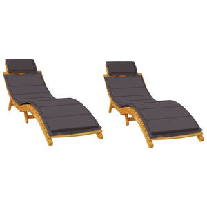 vidaXL Sun Loungers 2 pcs with Dark Grey Cushions Solid Wood Acacia