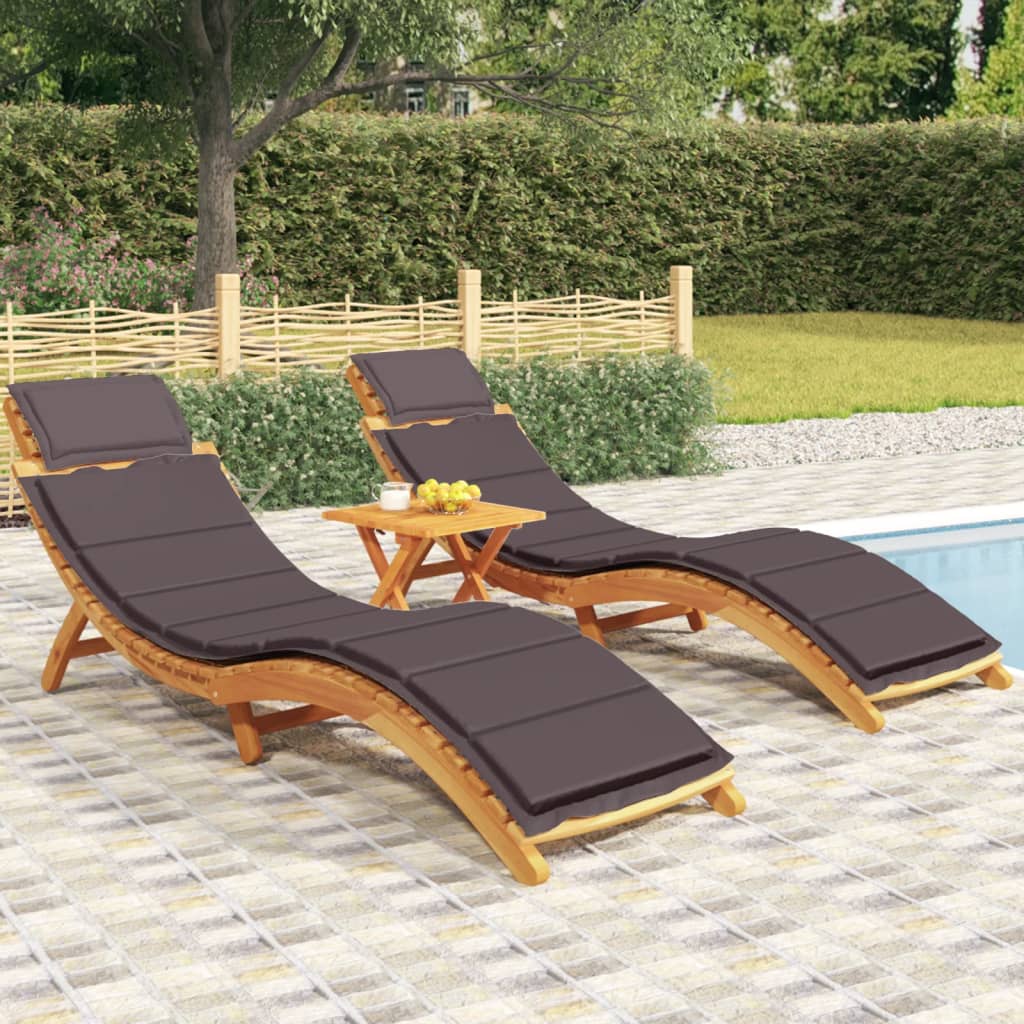 vidaXL Sun Loungers 2 pcs with Dark Grey Cushions Solid Wood Acacia