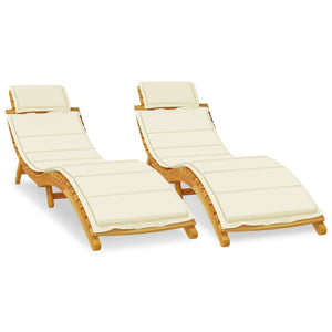 vidaXL Sun Loungers 2 pcs with Cream Cushions Solid Wood Acacia